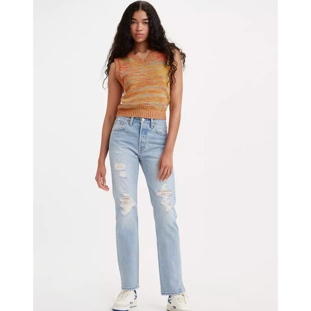 Levi's 501 Original Women's Jeans Destructed Light Indigo Straight W26 L26